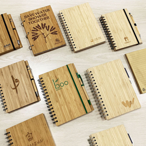 Natural Bamboo Board Spiral Notebook, Double-wire Spiral Journal Notebook, with Elastic Band