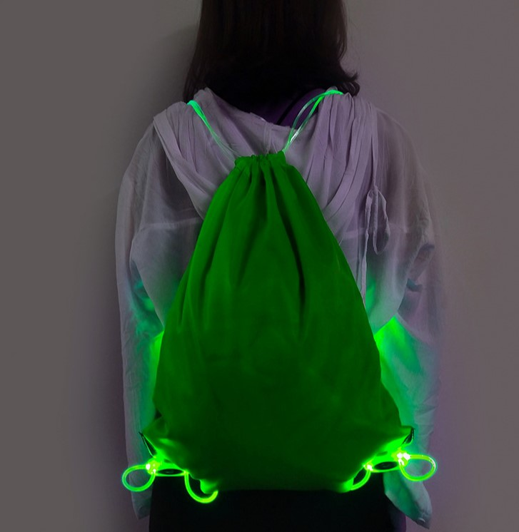 LED Drawstring Bag Light up Optical Fiber Bag Night Walking Running Cycling Hiking