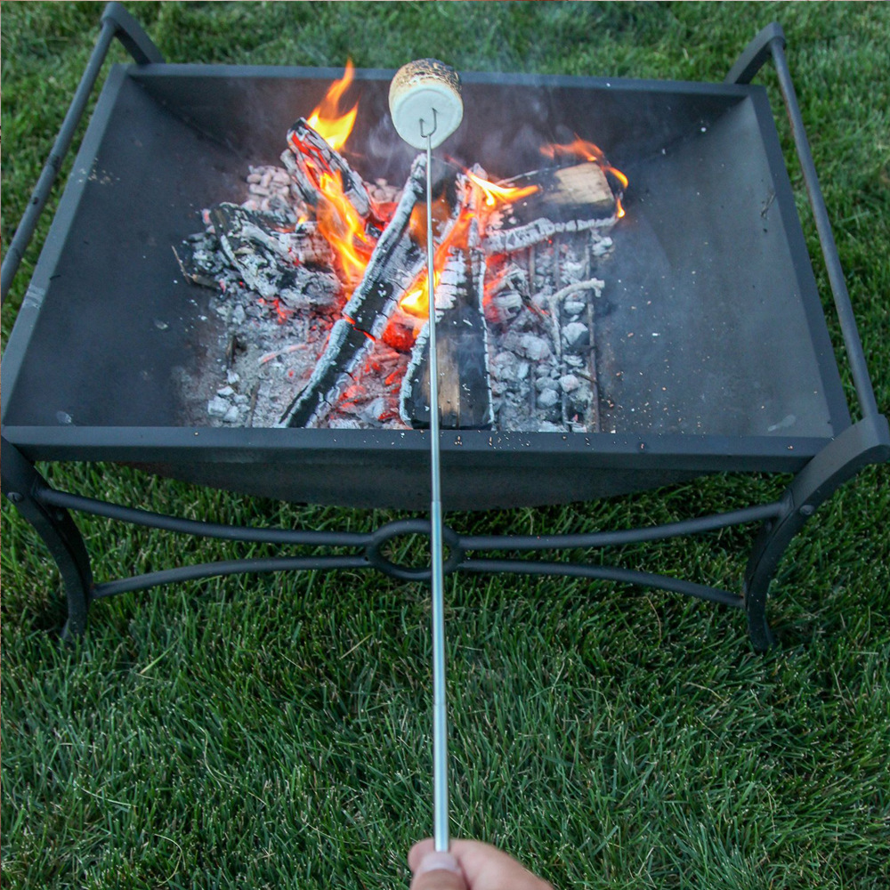 Extendable Long Metal Roasting Barbecue BBQ Skewers Forks Sticks For Grilling Set Telescoping Smores Fire Pit for Hot Dogs Camping Bonfire