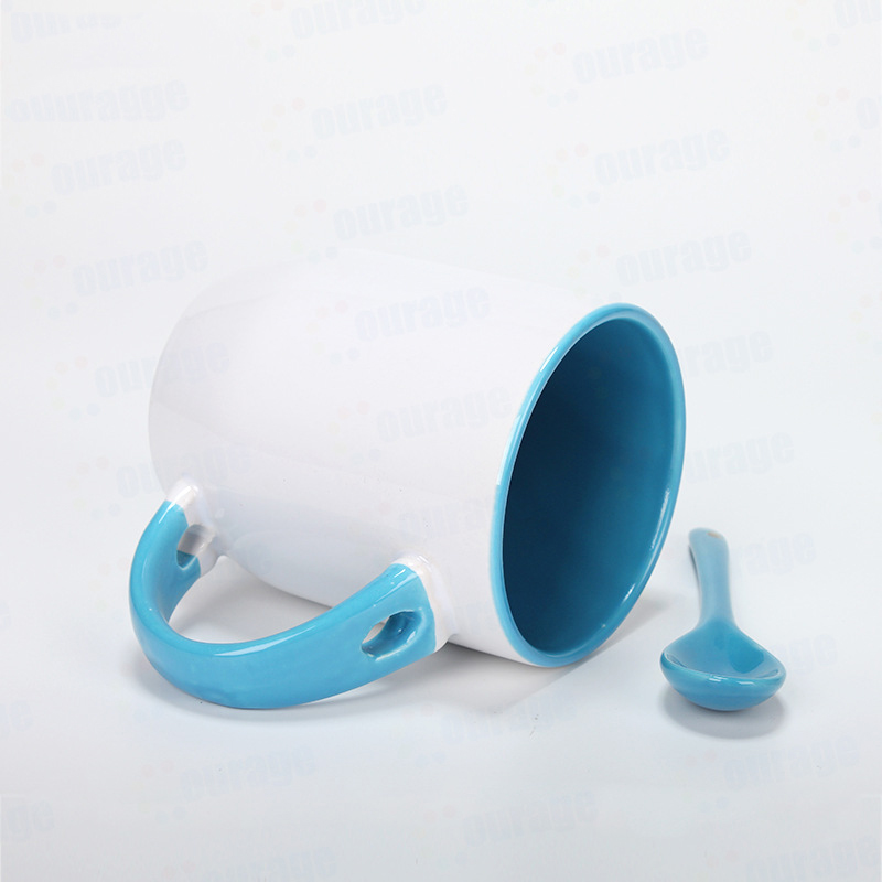 Porcelain Mug And Spoon Set With Built In Spoon Rest Handle 12oz Coffee Tea Drink Cup Mugs