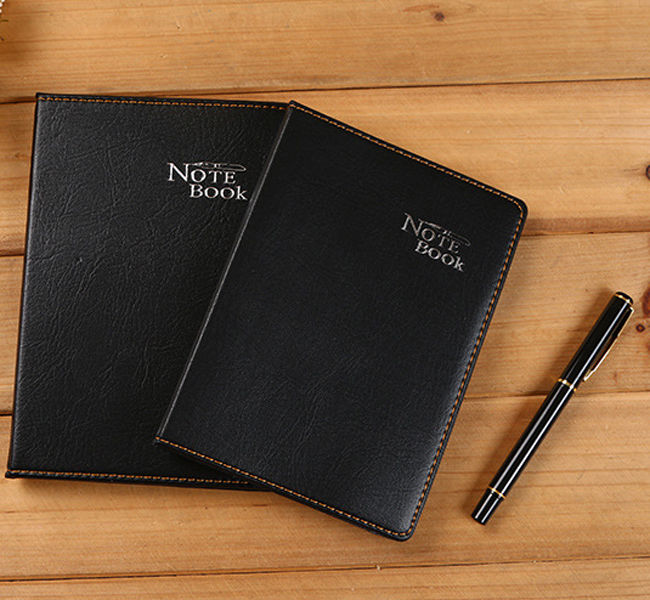 Black PU Leather Noodles Simple 18K Business Notebook Student Laptop Conference Notepad