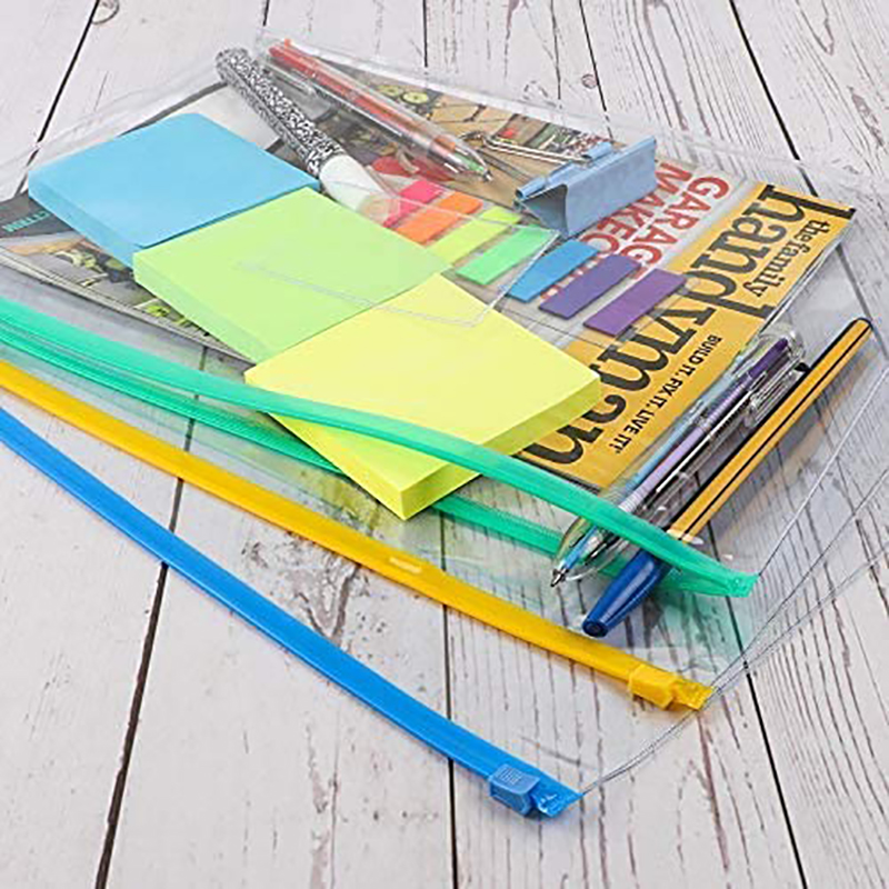 Plastic Poly Zip Envelopes Pouch Files Zipper Folders A4 Size Letter Size for School Office Travel Storage Supplies