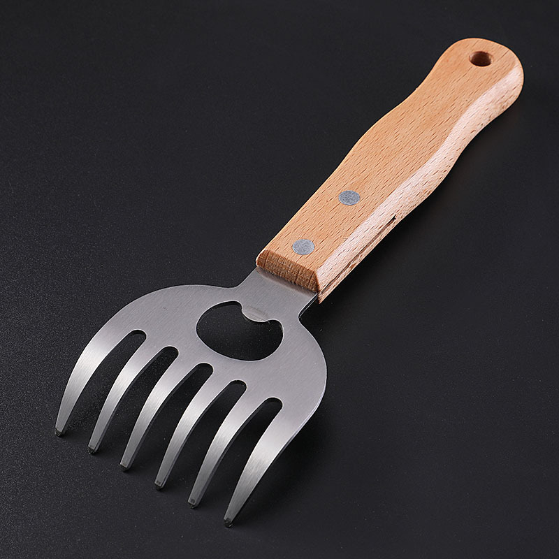 Meat Shredding Claws Stainless Steel Pulled Pork Shredder Meat Claws for BBQ Shredding with Long Wood Handle