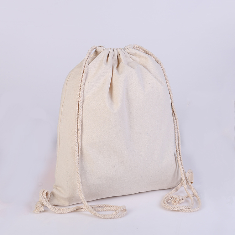 Heavy Duty Natural Cotton Drawstring String Backpack Bag 