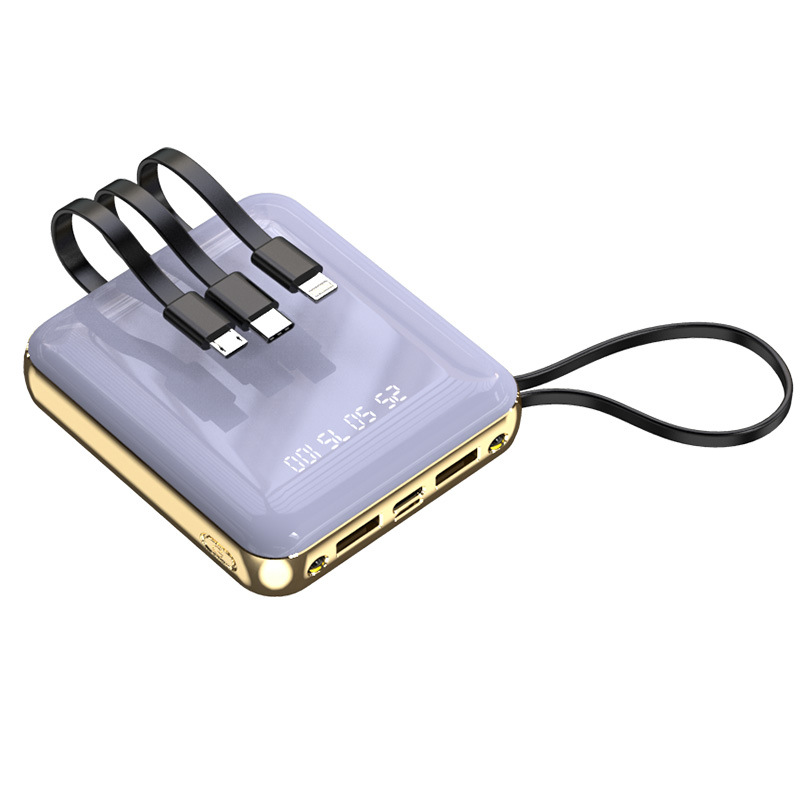 Portable Mini Charger Power Bank 20000mAh with 4 Built-in Cables & Lanyard 2in1 LED Display External Battery Pack
