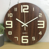 Luminous Wooden Wall Clock 12 Inch Silent Non-Ticking Large 3D Stereo Number Home Office Clock Easy to Read Clock