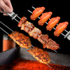 Long Double Pronged Reusable Stainless Steel Shish Kabob BBQ Skewers Sticks with Push Bar for Grilling Camping