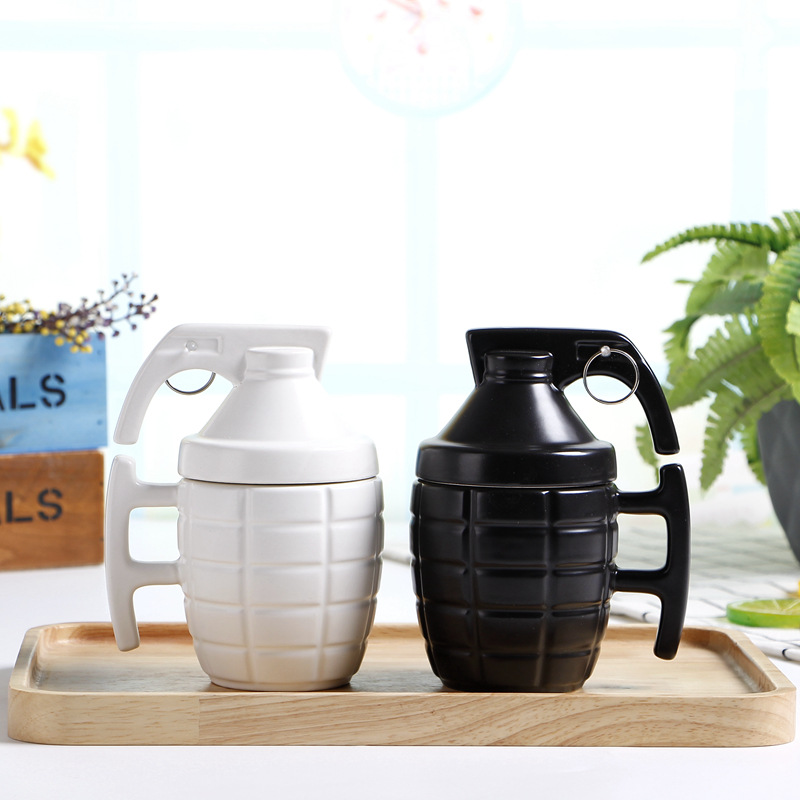 Novelty Ceramic Grenade Coffee Mug with Lid Funny Grenade Coffee Cup with Lid Cool Coffee Cup Gift