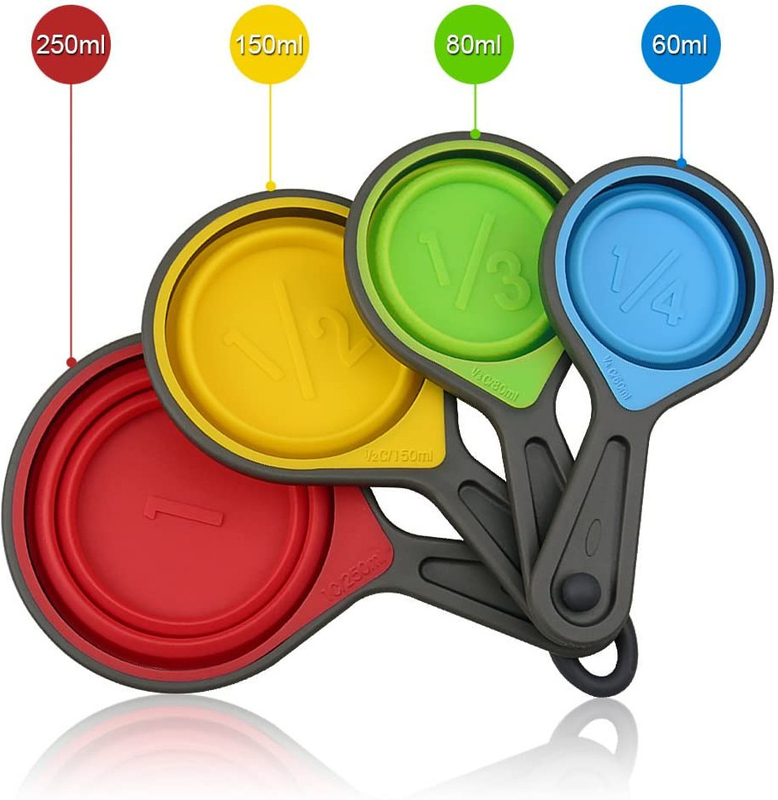 4pcs Set Collapsible Measuring Cups - 4pc Nesting Silicone Dry Measuring Cup Set (BPA Free)- 1/4 Cup, 1/2 Cup, 1/3 Cup, 1 Cup