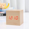 Digital Alarm Clock Wooden Electronic LED Time Display Cubic Small Mini Wood Made Electric Clocks for Bedroom Bedside Desk