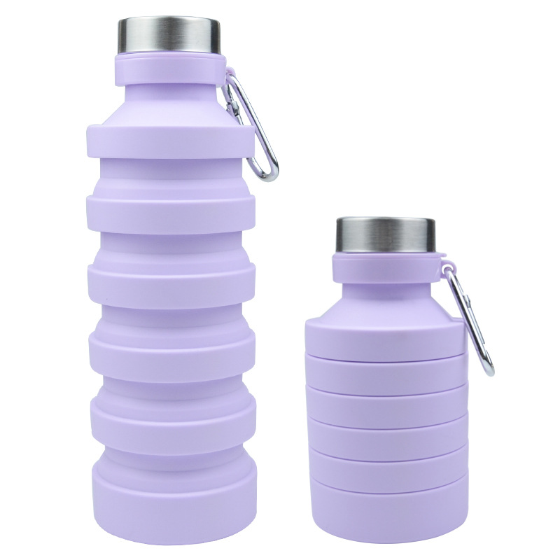 Collapsible Reuseable BPA Free Silicone Foldable Water Bottles for Travel Sports with Carabiner