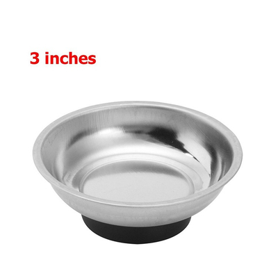Round Magnetic Bowl Tool Tray Parts Holder 3 Inch Stainless Steel Construction with Soft Rubber Base