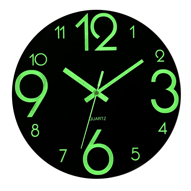 Luminous Wooden Wall Clock 12 Inch Silent Non-Ticking Large 3D Stereo Number Home Office Clock Easy to Read Clock