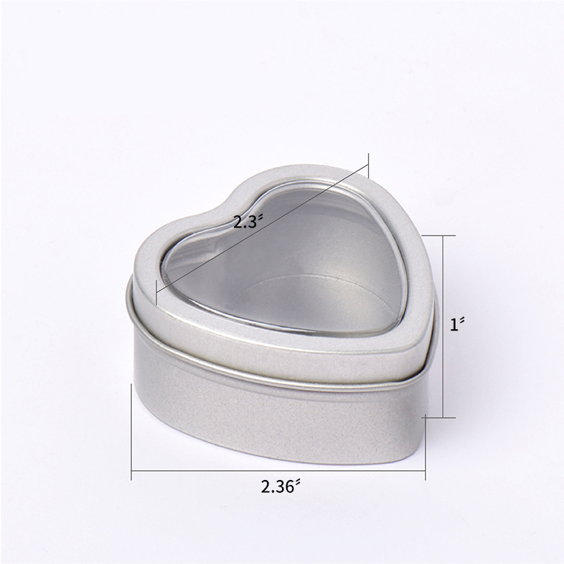 Empty Heart Shaped Silver Metal Tins with Clear Window for Candle Making, Candies, Gifts & Treasures
