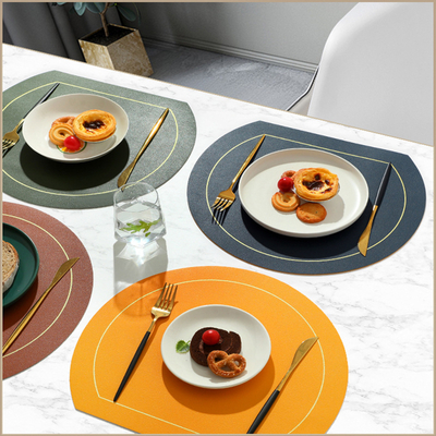 Irregular INS Western Placemat Solid Color Insulation Pad Double Leather Table Mat