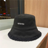 Custom Embroidery Logo Reversible Solid Color Women Winter Faux Suede Fur Bucket Hat