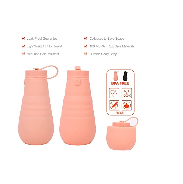 17Oz 500ml Collapsible Reusable Silicone Foldable Water Bottles Portable Leak Proof Sports