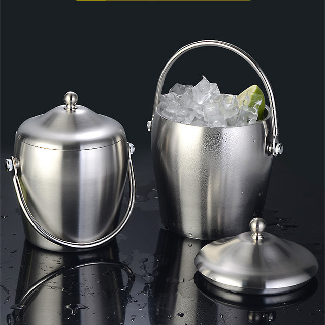 Ice Bucket Insulated with Lids for Parties and Bar Stainless Steel Double Wall